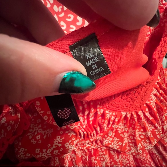 Red Floral Cold Shoulder Dress - Picture 3 of 3